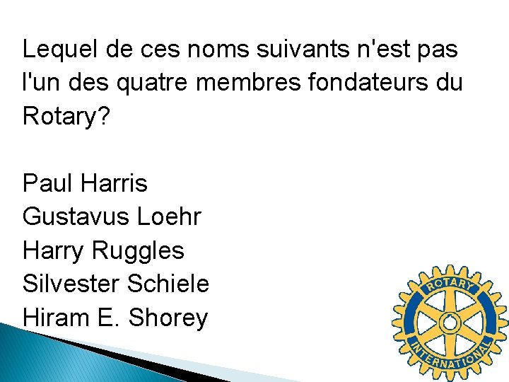 Lequel de ces noms suivants n'est pas l'un des quatre membres fondateurs du Rotary?
