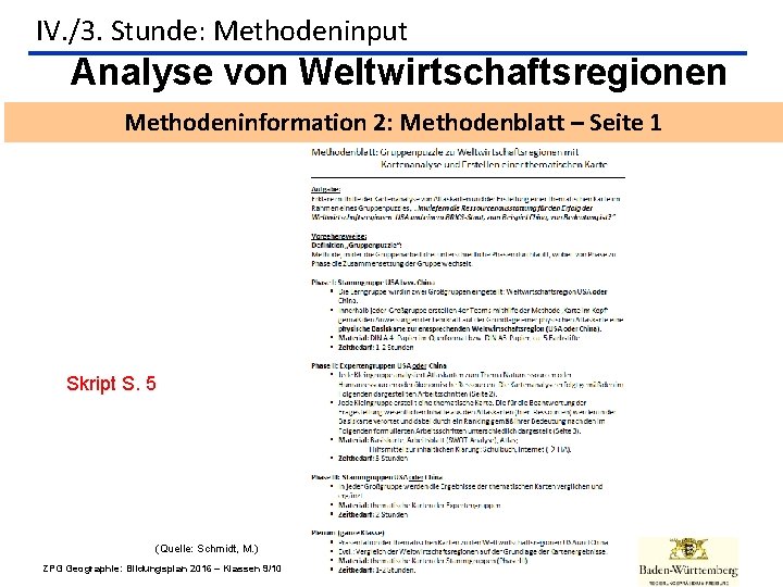 IV. /3. Stunde: Methodeninput Analyse von Weltwirtschaftsregionen Methodeninformation 2: Methodenblatt – Seite 1 Skript