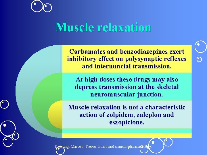 Muscle relaxation Carbamates and benzodiazepines exert inhibitory effect on polysynaptic reflexes and internuncial transmission.