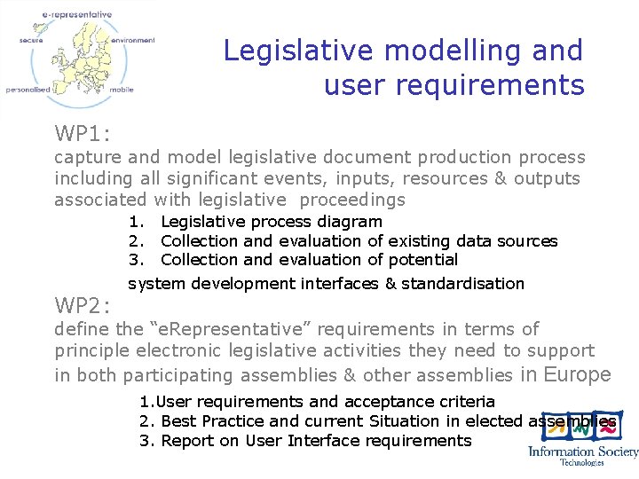 Legislative modelling and user requirements WP 1: capture and model legislative document production process