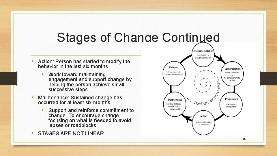 Stages of Change Continued • Action: Person has started to modify the behavior in