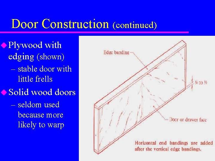 Door Construction (continued) u Plywood with edging (shown) – stable door with little frells