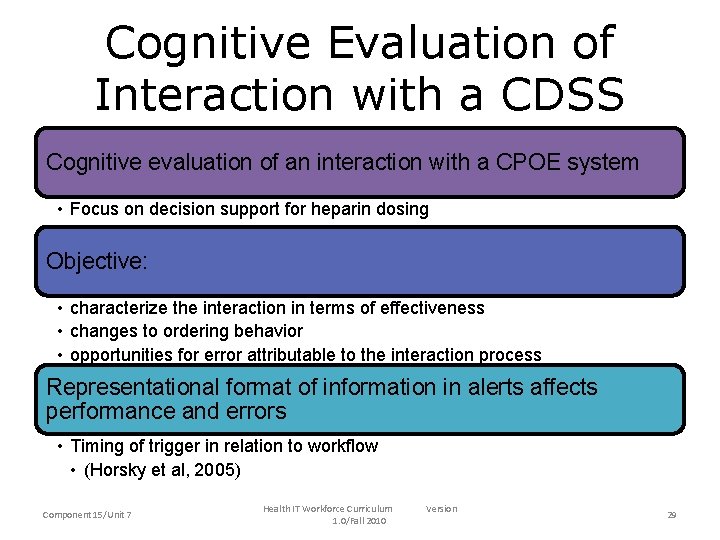 Cognitive Evaluation of Interaction with a CDSS Cognitive evaluation of an interaction with a