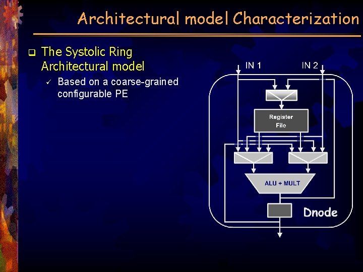 Architectural model Characterization q The Systolic Ring Architectural model ü Based on a coarse-grained