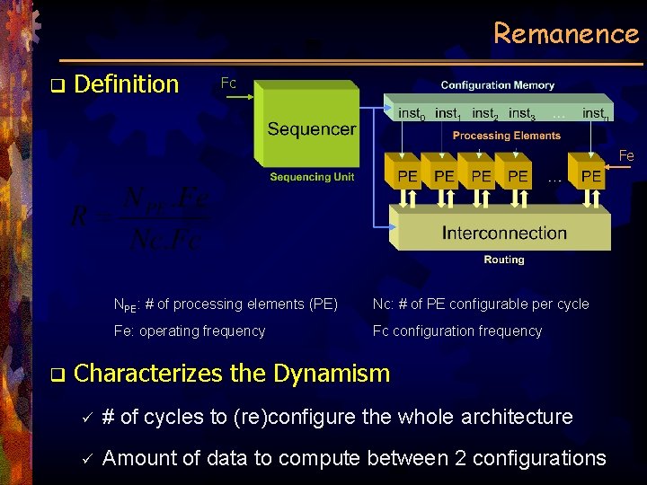 Remanence q Definition Fc Fe q NPE: # of processing elements (PE) Nc: #