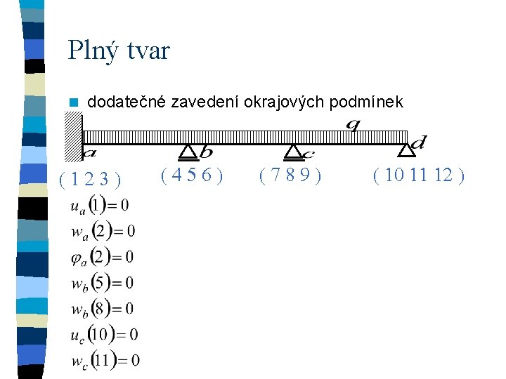 Plný tvar n dodatečné zavedení okrajových podmínek (123) (456) (789) ( 10 11 12