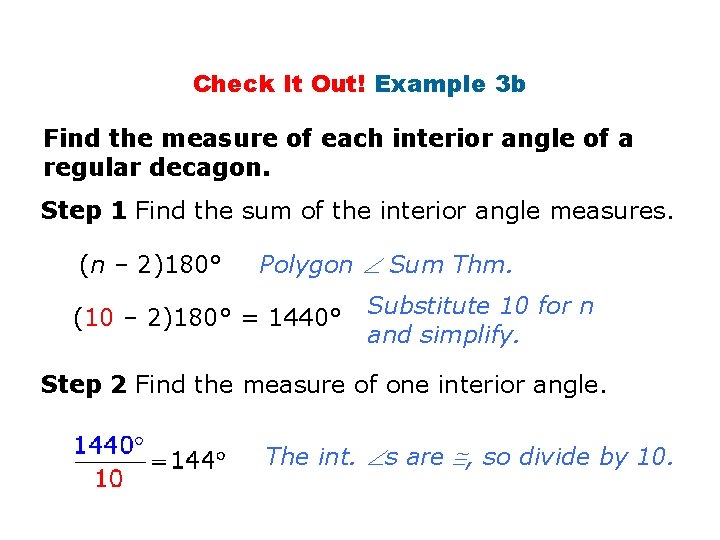 Check It Out! Example 3 b Find the measure of each interior angle of