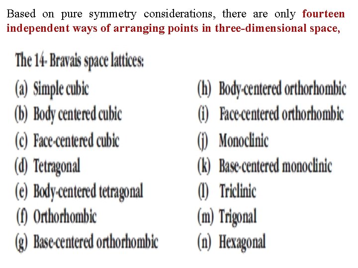 Based on pure symmetry considerations, there are only fourteen independent ways of arranging points