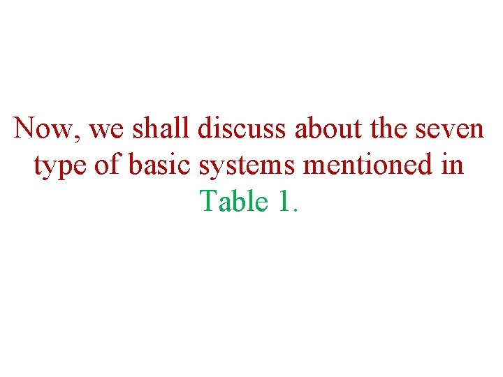 Now, we shall discuss about the seven type of basic systems mentioned in Table