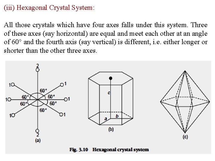 (iii) Hexagonal Crystal System: All those crystals which have four axes falls under this