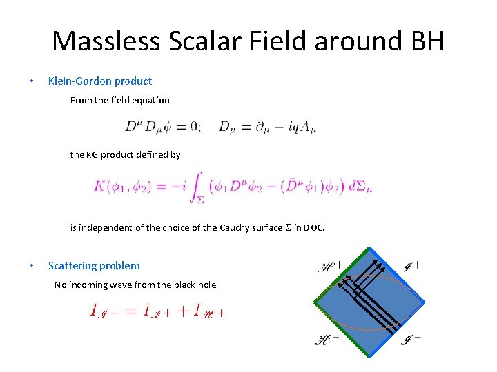 Massless Scalar Field around BH • Klein-Gordon product From the field equation the KG