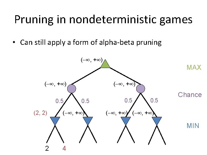 Pruning in nondeterministic games • Can still apply a form of alpha-beta pruning (