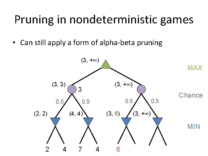 Pruning in nondeterministic games • Can still apply a form of alpha-beta pruning (3,
