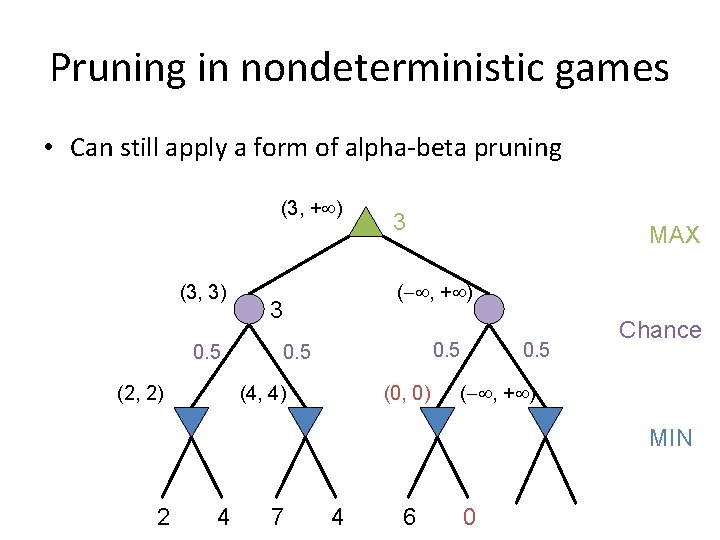 Pruning in nondeterministic games • Can still apply a form of alpha-beta pruning (3,