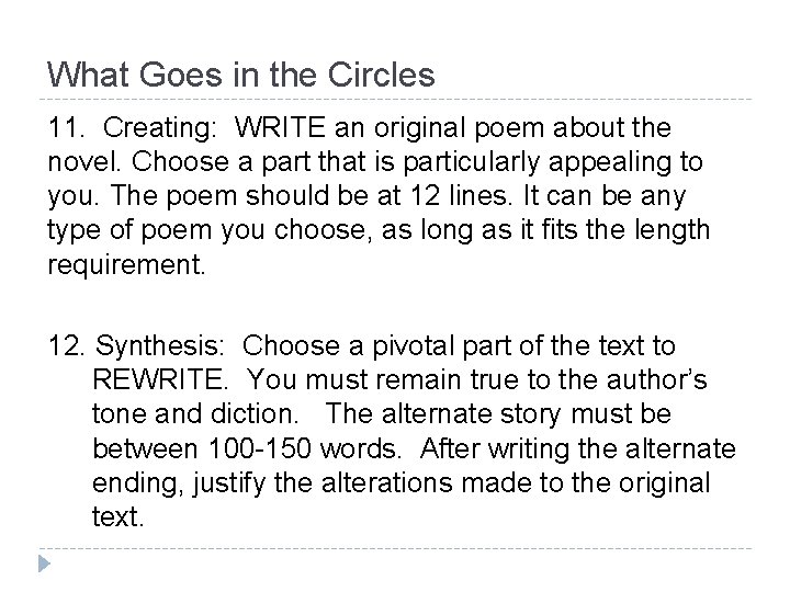 What Goes in the Circles 11. Creating: WRITE an original poem about the novel.