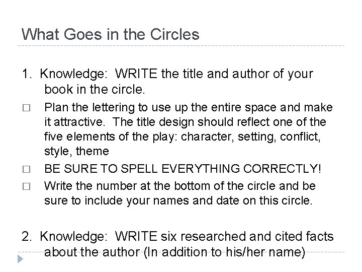 What Goes in the Circles 1. Knowledge: WRITE the title and author of your