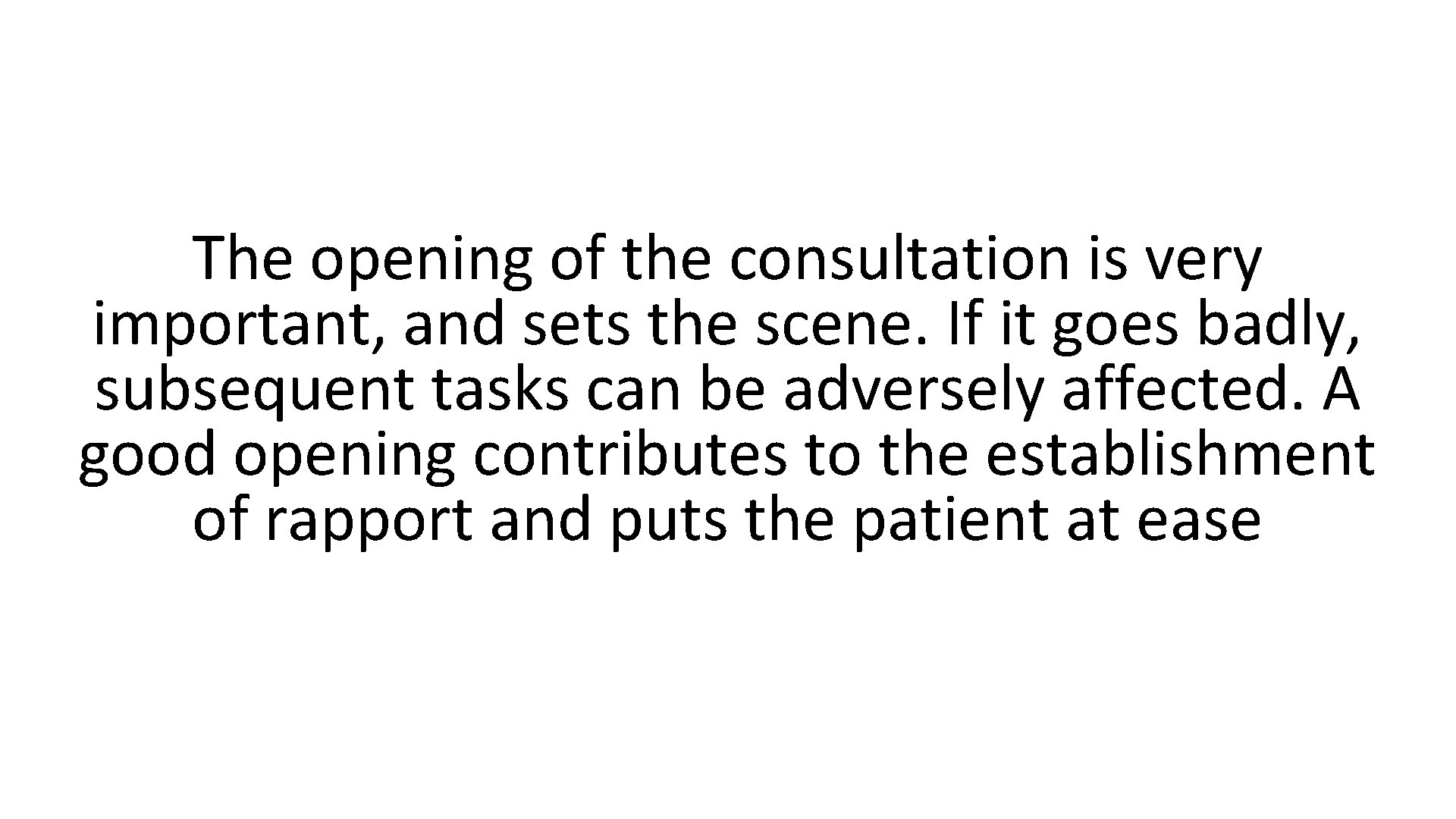 The opening of the consultation is very important, and sets the scene. If it