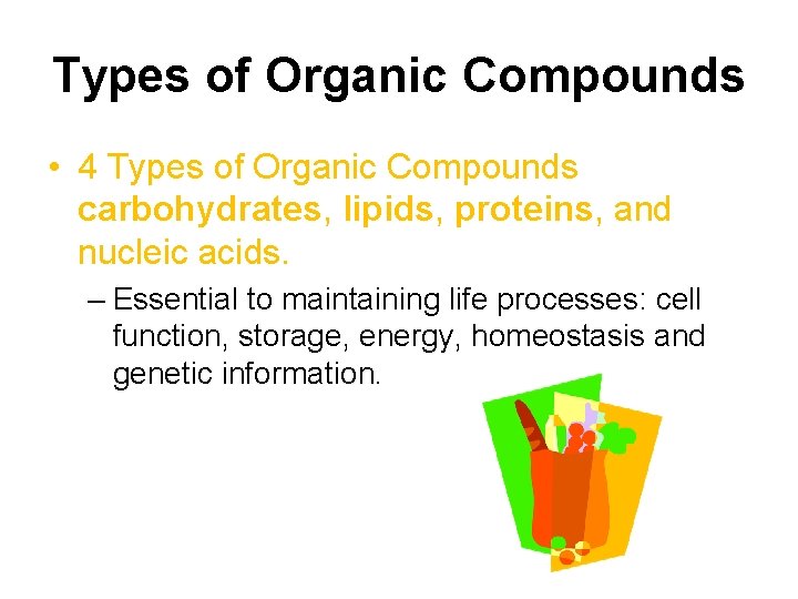 Types of Organic Compounds • 4 Types of Organic Compounds carbohydrates, lipids, proteins, and Types of Organic Compounds • 4 Types of Organic Compounds carbohydrates, lipids, proteins, and
