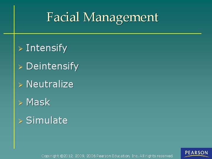 Facial Management Ø Intensify Ø Deintensify Ø Neutralize Ø Mask Ø Simulate Copyright ©