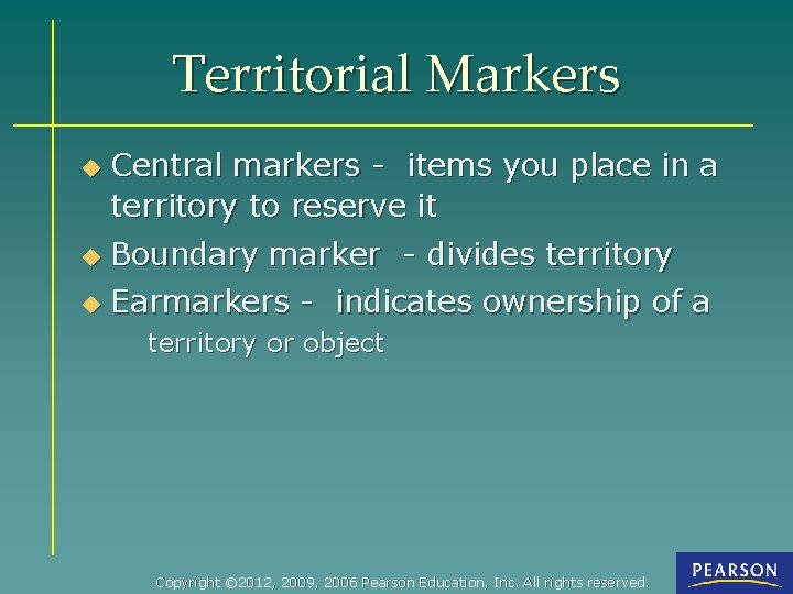 Territorial Markers u Central markers - items you place in a territory to reserve