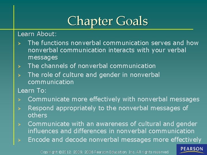 Chapter Goals Learn About: Ø The functions nonverbal communication serves and how nonverbal communication