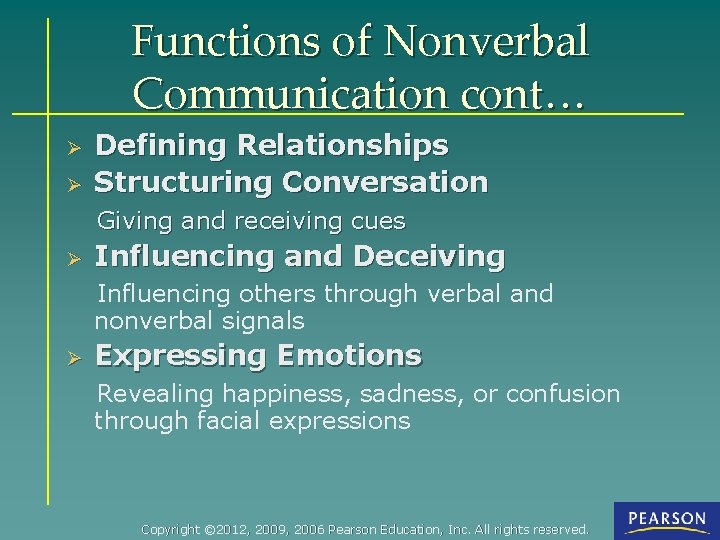 Functions of Nonverbal Communication cont… Ø Ø Defining Relationships Structuring Conversation Giving and receiving