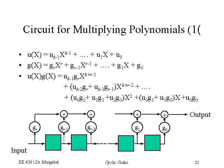 Circuit for Multiplying Polynomials (1( • u(X) = uk-1 Xk-1 + …. + u