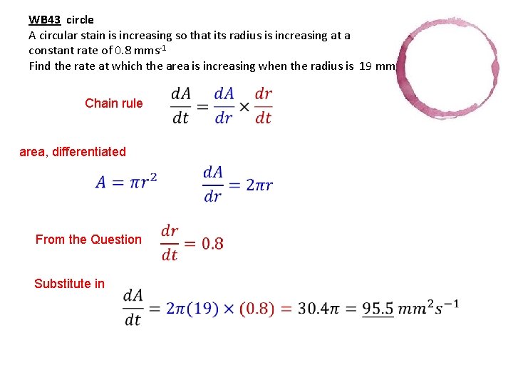 WB 43 circle A circular stain is increasing so that its radius is increasing