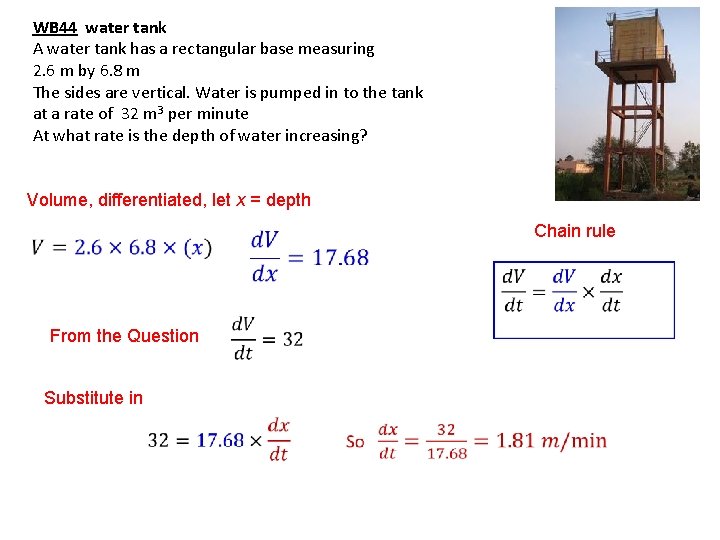 WB 44 water tank A water tank has a rectangular base measuring 2. 6
