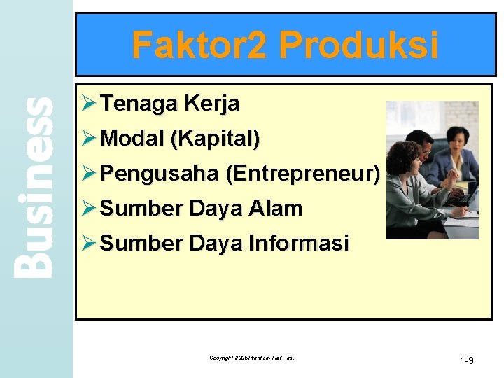 Business Faktor 2 Produksi Ø Tenaga Kerja Ø Modal (Kapital) Ø Pengusaha (Entrepreneur) Ø