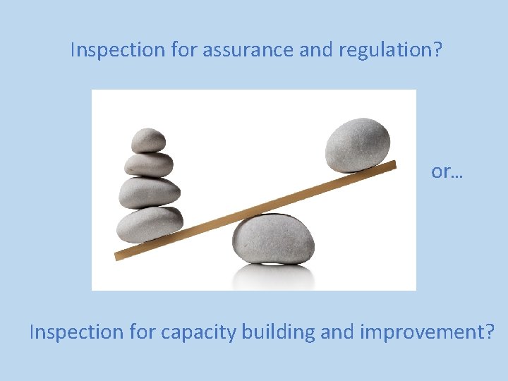 Inspection for assurance and regulation? or… Inspection for capacity building and improvement? 