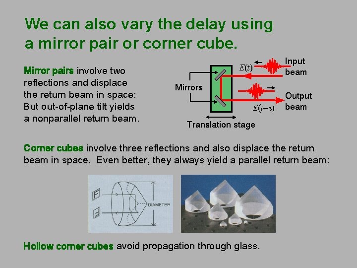 We can also vary the delay using a mirror pair or corner cube. Mirror