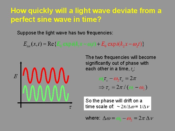 How quickly will a light wave deviate from a perfect sine wave in time?