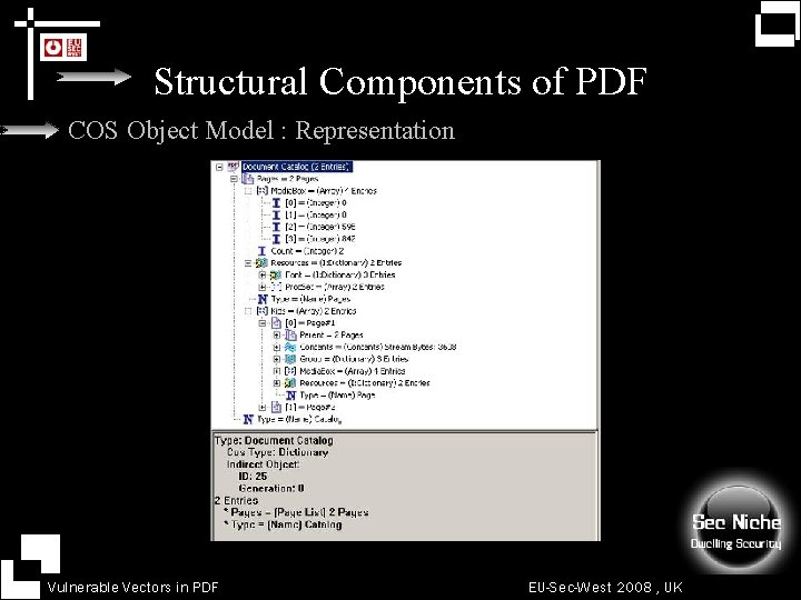 Structural Components of PDF COS Object Model : Representation Vulnerable Vectors in PDF EU-Sec-West