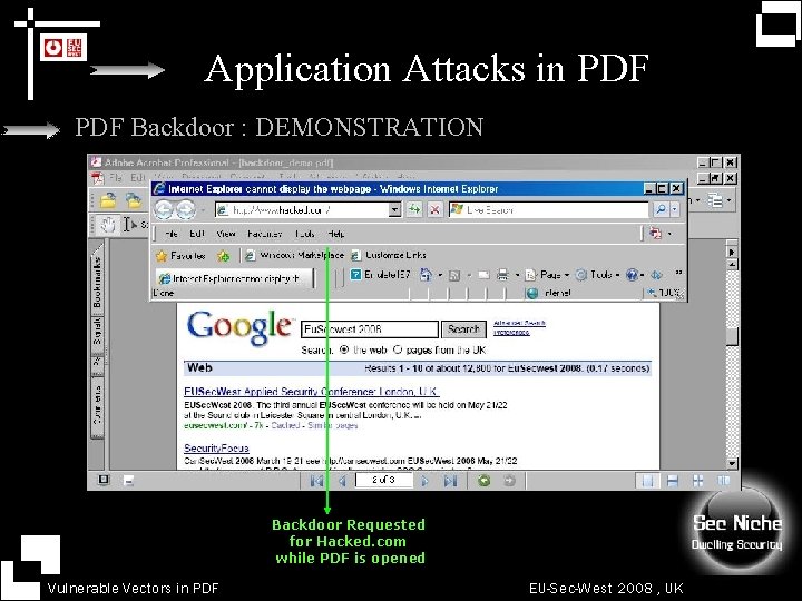 Application Attacks in PDF Backdoor : DEMONSTRATION Backdoor Requested for Hacked. com while PDF