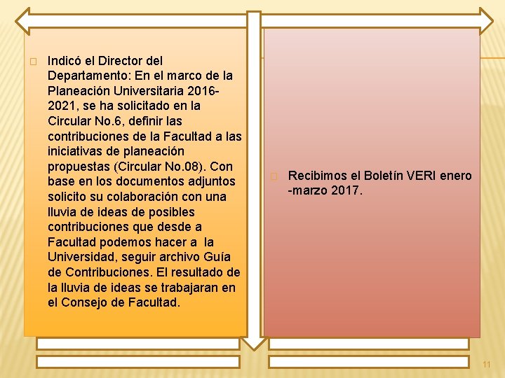 � Indicó el Director del Departamento: En el marco de la Planeación Universitaria 20162021,