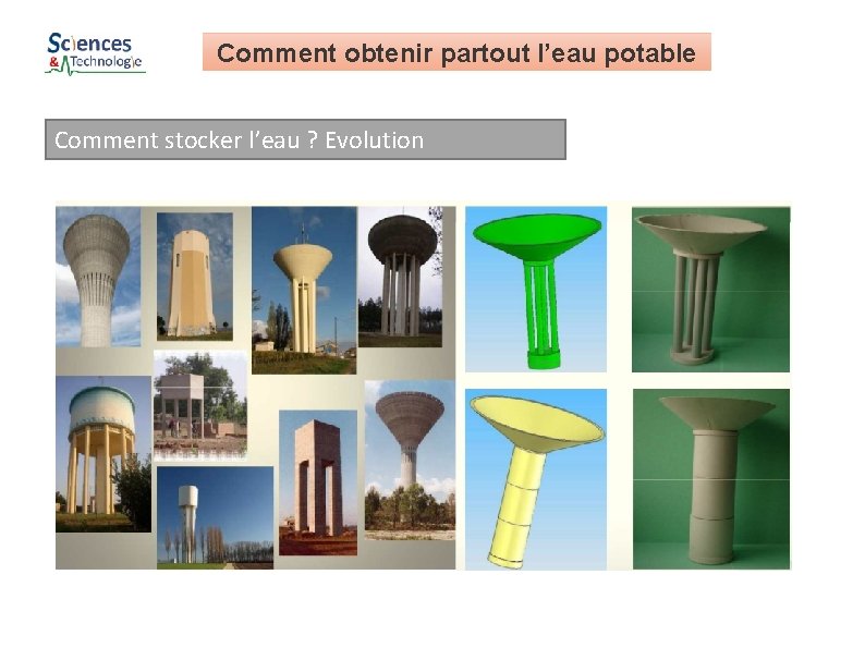 Comment obtenir partout l’eau potable Comment stocker l’eau ? Evolution 