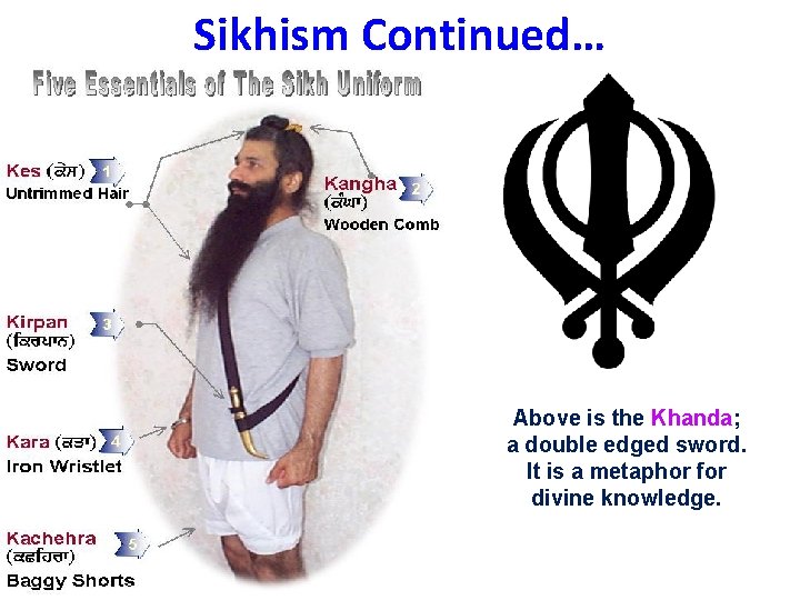 Sikhism Continued… Above is the Khanda; a double edged sword. It is a metaphor