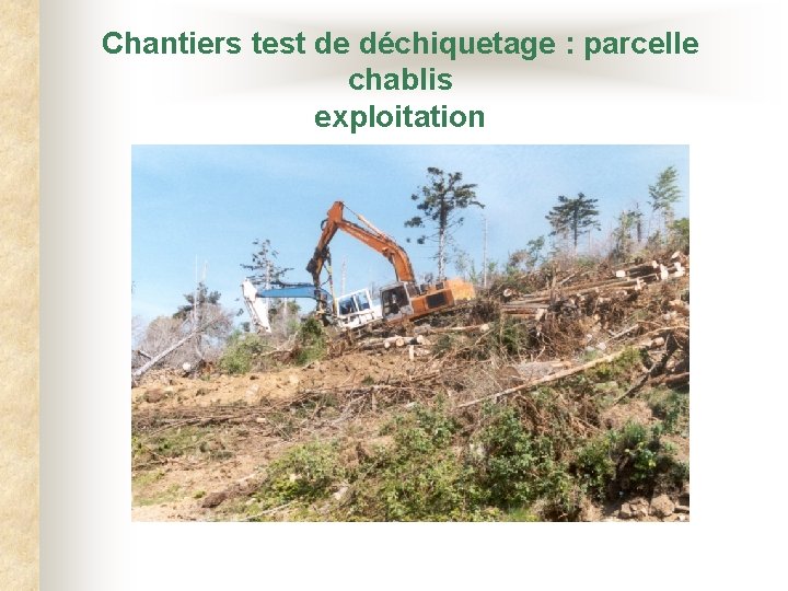 Chantiers test de déchiquetage : parcelle chablis exploitation 