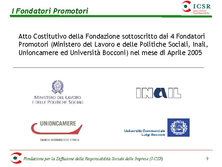 I Fondatori Promotori Atto Costitutivo della Fondazione sottoscritto dai 4 Fondatori Promotori (Ministero del