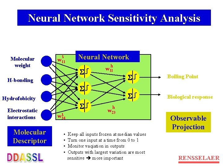 Neural Network Sensitivity Analysis Molecular weight w 11 Neural Network h w 11 H-bonding