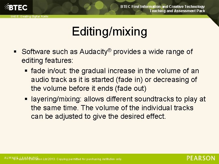 BTEC First Information and Creative Technology Teaching and Assessment Pack Unit 5: Creating Digital BTEC First Information and Creative Technology Teaching and Assessment Pack Unit 5: Creating Digital