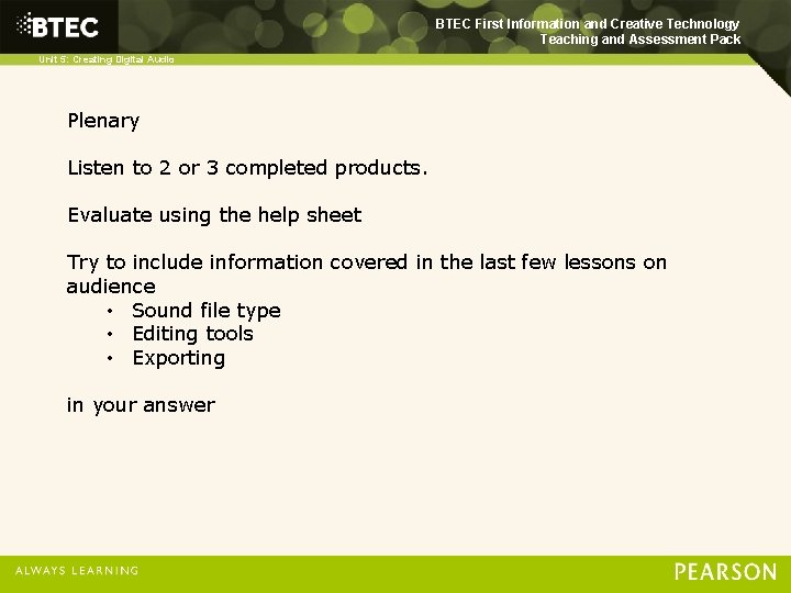 BTEC First Information and Creative Technology Teaching and Assessment Pack Unit 5: Creating Digital BTEC First Information and Creative Technology Teaching and Assessment Pack Unit 5: Creating Digital