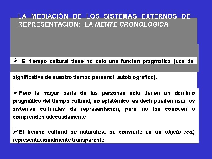 LA MEDIACIÓN DE LOS SISTEMAS EXTERNOS DE REPRESENTACIÓN: LA MENTE CRONOLÓGICA Ø Del tiempo