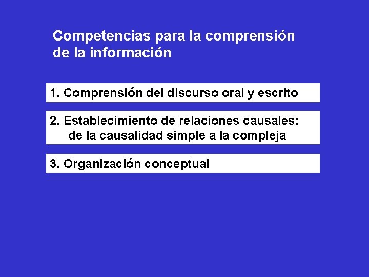 Competencias para la comprensión de la información 1. Comprensión del discurso oral y escrito