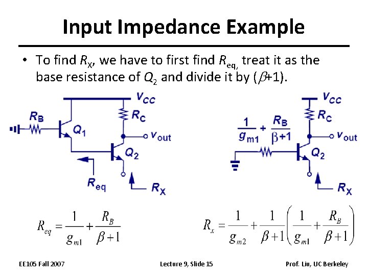 Input Impedance Example • To find RX, we have to first find Req, treat