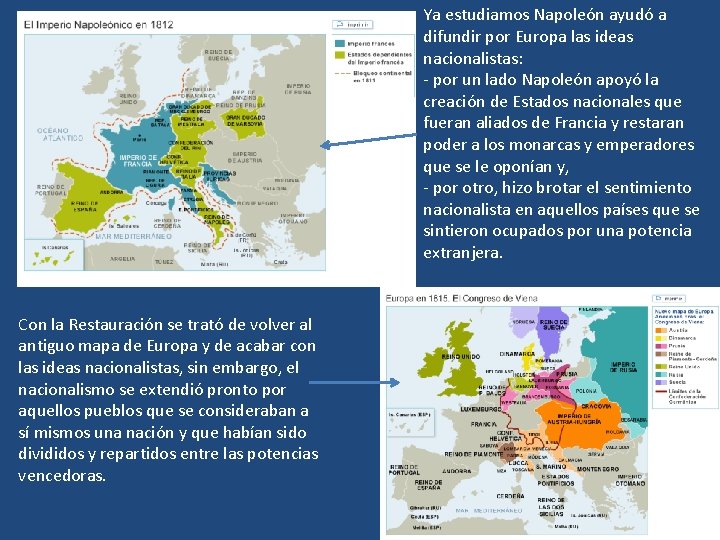 Ya estudiamos Napoleón ayudó a difundir por Europa las ideas nacionalistas: - por un