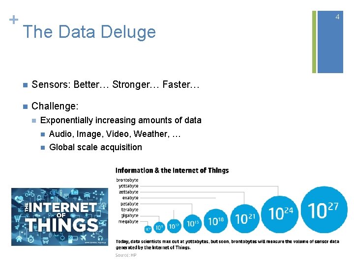 + 4 The Data Deluge n Sensors: Better… Stronger… Faster… n Challenge: n Exponentially