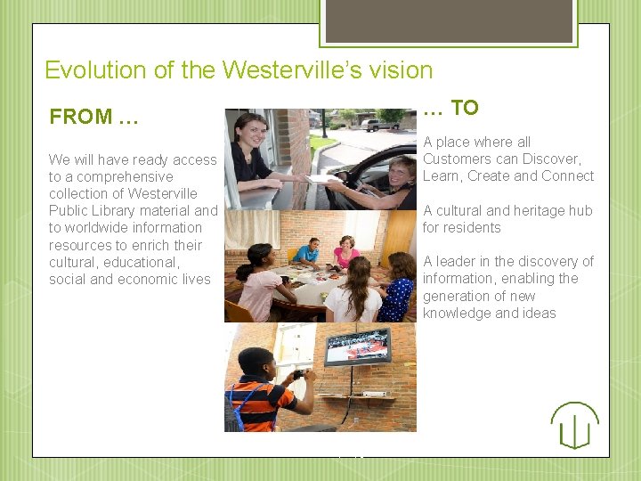 Evolution of the Westerville’s vision … TO FROM … We will have ready access