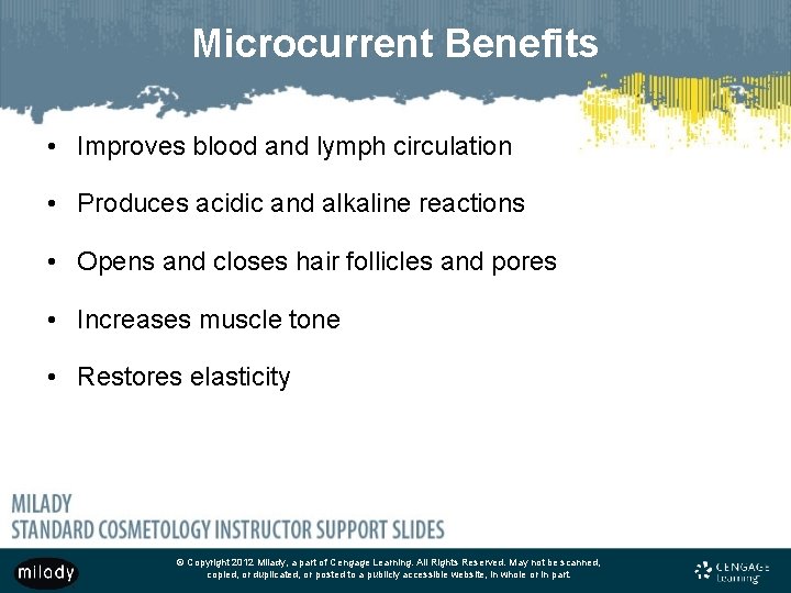 Microcurrent Benefits • Improves blood and lymph circulation • Produces acidic and alkaline reactions